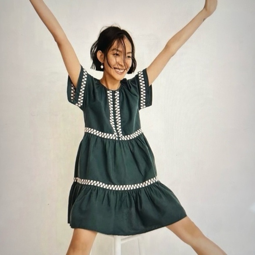 Madewell Embroidered Linen-Blend Flutter-Sleeve Mini Dress